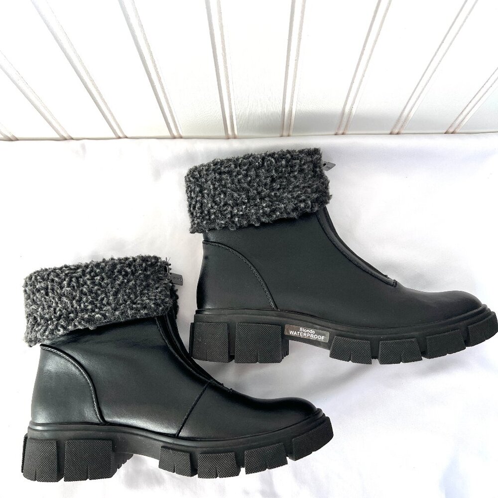New Blondo‎ Plaka Waterproof Boot Size 6 Black Leather Lug Sole Leather Winter